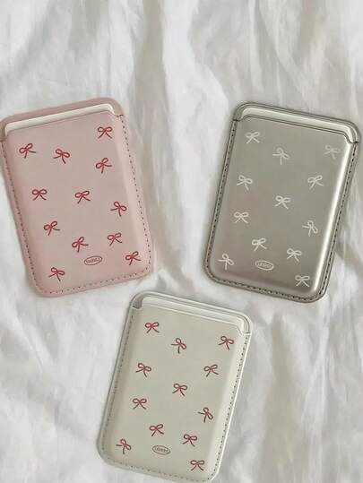 1pc Korean Indie Girly Bowknot Leather Magnetic Wireless Charging Magsafe Card Holder Phone Case Compatible With IPhone 17/16 Pro Max/15 Pro, Apple 14/13/12/11