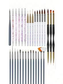 35/31pcs Professional Nail Art Brush Set - 3D Gel Brushes, Acrylic Brushes, Salon-Grade Nail Tools, Suitable For Home Manicure And Salon Use