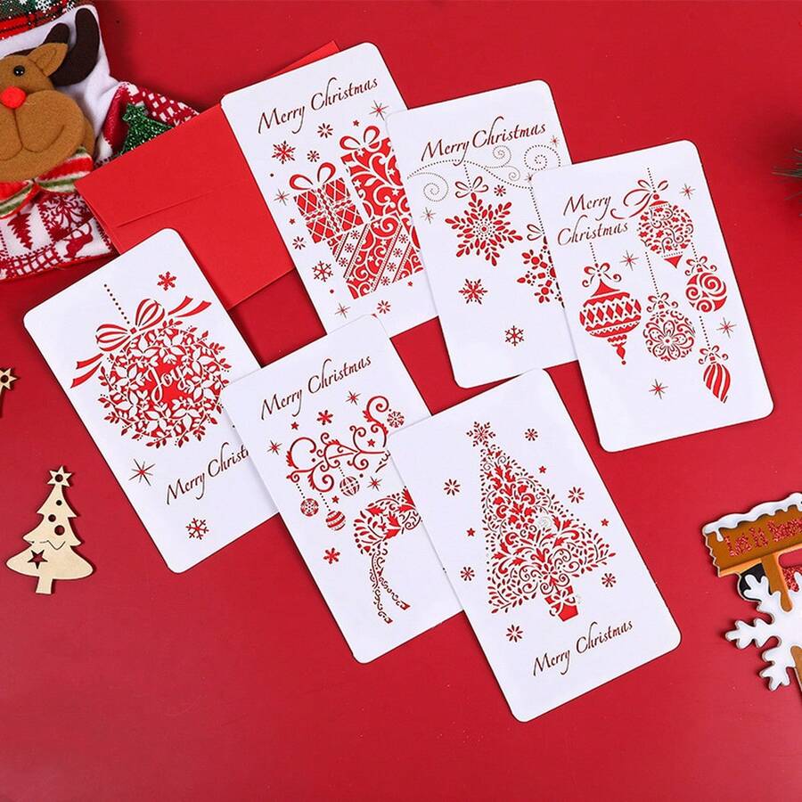 6/8 张装圣诞贺卡，带信封，6 种独特设计，有趣的节日祝福，盒装办公用品，适合感恩节、万圣节、生日、祝贺、感谢 - 多色 - 查看 1