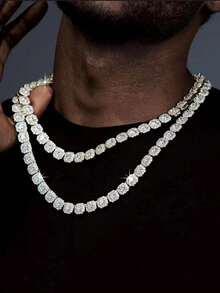 CVNANA 1 st. Europeiska och amerikanska Street Strassdekor Kedja Herr Fashionabel Silver Kedja Halsband Med Flera Storleken alternativ - Silver - Visa 3