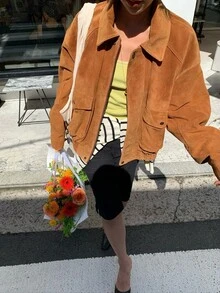 Fall Winter Bomber Jackets Women Outerwears Suede Jacket Women Streetwear Holiday Women Coats Zipper New Coats