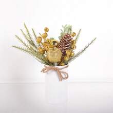 1pc Christmas Centerpiece Decor, Featuring Artificial Holly, Red Berries, Pine Cones, Assorted Christmas Ornaments, Glitter Balls, Country Style Planter Home Decor Christmas Decorations Room Decor Winter