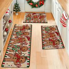 Set Keset Dapur Natal 1/2/3 Buah Tebal 0,47 Inci/1,2 Cm - Dekorasi Natal, Desain Pola Manusia Kue Jahe & Permen, Alas Busa Memori Anti Selip, Ideal Untuk Dapur, Kantor Rumah, Ruang Cuci, Dekorasi Kamar Mandi - MultiWarna - View 5