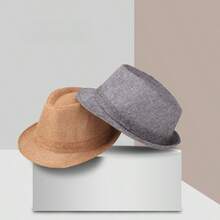 1pc SummerAutumn Breathable Linen Jazz Hat, British Style Casual Gentleman Fedora - White - View 4