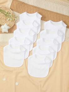 10条装纯白色婴儿围兜，采用超柔软面料，配有可调节按扣。您可以自行DIY、绘画或刺绣，为您的宝宝打造美丽独特的围兜。 - 白色 - 查看 3