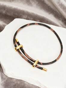 1pc Leopard Print Metal Buckle PU Single Circle Adjustable Bracelet For Women, DIY Basic Wristband