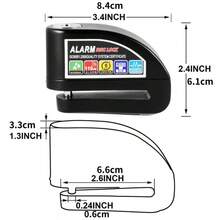 高分贝自行车报警锁摩托车报警盘锁带钢缆 - 110dB 警报器警报、振动和运动检测、6mm 按压式锁定机制、耐用铝制机身和防喷漆涂层、易于安装，确保户外安全、自行车锁、光滑的金属表面、坚固的结构