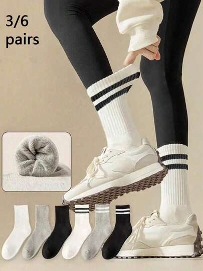 3/6 pares de calcetines por encima de la rodilla para mujer, calcetines deportivos de unicolor cálidos hasta el muslo, adecuados para otoño/invierno