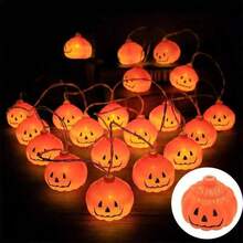 Luces de cadena LED Linterna de calabaza Halloween Calle exterior Cara de fantasma Cara sonriente Luces de decoración de ambiente festivo de fiesta que funcionan con pilas Estilo 1.5 Metros 10