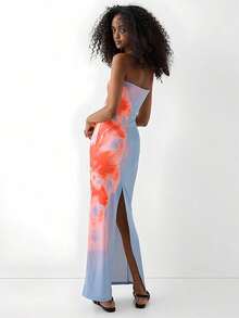 Vestido largo elástico sexi sin tirantes estilo Y2K, vestido con ataduras y espalda al aire, ropa de playa para vacaciones - Azul - Ver 6