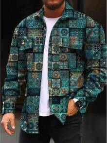 [Plaid Print Corduroy] Men's Plaid Print Corduroy - Double Pocket, Sports Outdoor Daily Wear, Spring And Autumn Fashion Business Lapel Regular