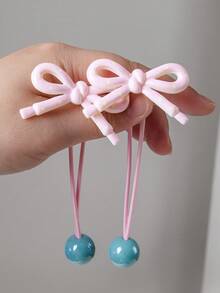 4pcs/Set Girls Candy Color High Ponytail Double Bowknot Ball Elastic Hair Ties, Simple & Gentle, Suitable For Daily Use - Multicolor - View 6