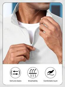 Chaqueta cortavientos ligera con cremallera de cuarto para hombre para golf, senderismo, correr. Chaquetas cortavientos con bolsillos - Blanco - Ver 7