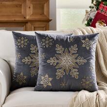1pc Snowflake Embroidery Pillowcase, Soft Velvet Fabric, Decorating Sofa And Living Room, Pink - Pink - View 6