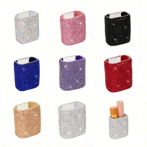 1pc Sparkling Rhinestone Car Lipstick Holder - Available In Multiple Colors, Portable Wall-Mounted Storage Box With Adhesive Backing, Car Accessories Storage, Travel, Holiday, Daily Necessities, Wedding, Birthday, Party Gifts, Rhinestone Decor, Jewelry Art, Stones, Room Decor, Family, Friends, Lucky, Revival, Music Festival