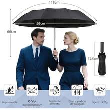 Paraguas Reforzado Automático Sombrillas para Sol y Lluvia Sol Paraguas Grande con 24 Varillas Paraguas Plegable de Bolsillo Sombrilla UV UPF50+ Resistente al Viento Hombres y Mujeres - Negro - Ver 7