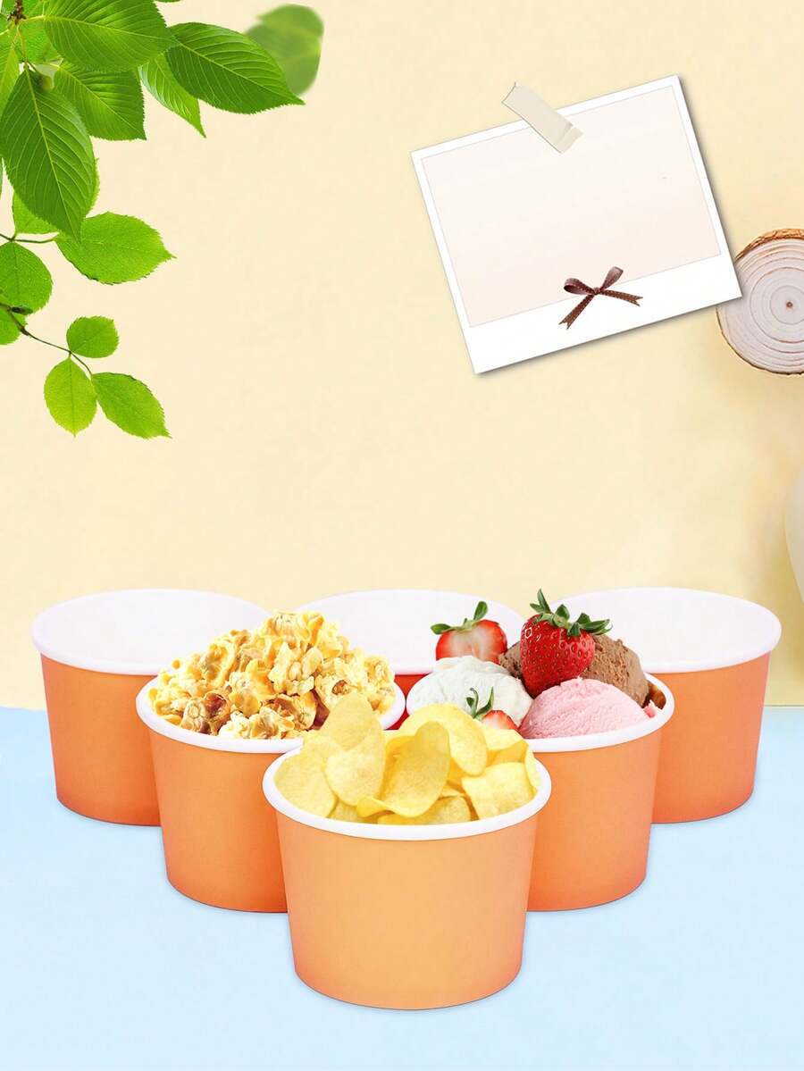 10pcs/20pcs/50pcs Orange Mini Ice Cream Cups Orange Paper Frozen Yogurt Bowls Hot And Cold Foods Perfect For Fall Birthday Thanksgiving Day Party Supplies Favors - Orange - View 1