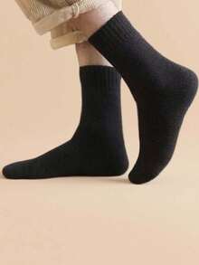 5 Pairs Women's Thick Warm Lined Black Mid-Calf Socks, Soft & Comfortable, Suitable For Autumn/Winter Daily Wear Or Outdoor Activities (1/3/5 Pairs) Christmas Gift - Multicolor - View 4