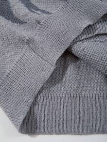 Men's Casual Loose Fit V-Neck Letter Print Long Sleeve Sweater, Versatile Street Style American Design, Suitable For Spring, Autumn, Winter