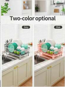 1pc Pink Dish Drying Rack For Kitchen Counter,Rustproof Countertop Dish Drainer With Utensil Holder For Sink,Kitchen Organizer For Dishes, Spoons And Forks