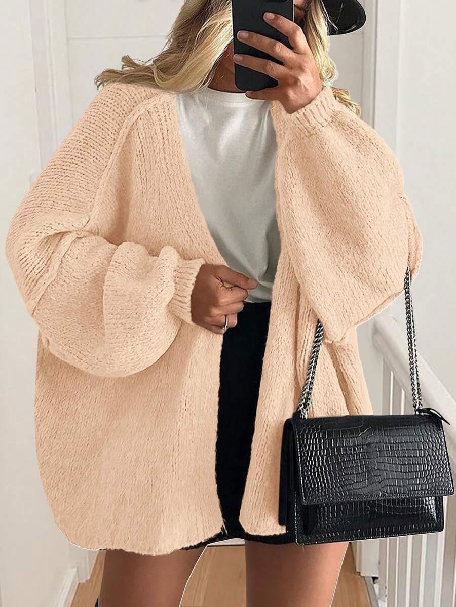 Women's Oversized Cardigan Fall Long Lantern Sleeve Knit Cardigan Lightweight - 杏色 - 查看 1