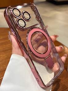Luxury Electroplated Glitter Transparent Stand Phone Case, Fit For 17 Pro Max, 17 Pro, 17, 16 Pro Max, 16 Pro, 16, 16, 15 Pro Max, 15 Pro Max, 15 Pro, 15 Pro Max, 14 Pro, 13 Pro Max, 12 Pro Max, 11, Fashionable Camera Protection Electroplated Transparent Back Cover - Transparent Powder - View 3