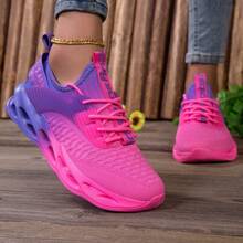 Comfortable,Casual,Commuter,Mothers Day Gifts ,Holiday,Halloween,Christmas,Personalized,Halloween Women's Fashion,Fallfreshnes,Pink Purple Gradient Women's Casual Running Shoes: Mesh Knitted And Hollow Sole, Lace-Up Sports Fitness Shoes | Running Training | Daily Outings