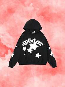Men's Star Print Sp5der Hoodie Y2k Hip Hop Casual  Hooded Hoodie - màu đen - Xem 4