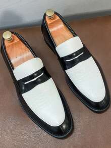 Mens Slip-On Dress Penny Loafer Casual Loafers Shoes For Male Classic Business Work Office Formal Dress Shoes - 黑與白 - 查看 10