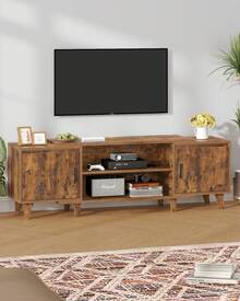 HEXCELEN Meuble TV, pour Télévisions 60 Pouces, Banc TV avec 2 Armoires et 2 Ouverts, Support Télé avec Étagères Réglables, 40 x 140 x 51,5 cm, pour Salon, Chambre à Coucher, Marron Rustique - Acajou - Voir 1