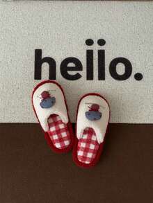 XIXITIAO زوج من الشبشب المسطح ذو لون متباين على شكل فطر للنساء، قاع ناعم وفراشي للأحذية المنزلية، تصميم جميل، دافئ وهادئ لأرضية الحذاء للشتاء، أنيق وخفيف الوزن مغلق الأصبع - الأحمر - مشاهدة 7