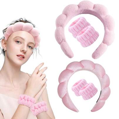 Set versatile di fasce per capelli in colori caramella, fascia per capelli con treccia e corona alta, fascia e polsino in spugna per donne, cerchietto per lavare il viso