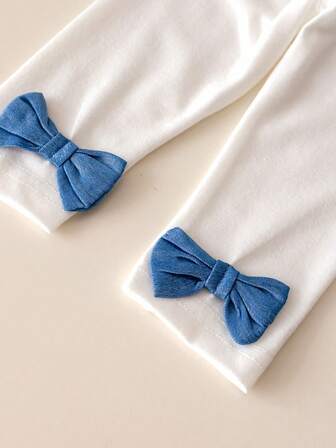 3 件套女婴春秋长袖套装，时尚牛仔效果公主裙、裤子和头带，婴儿服装