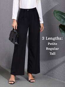 Women's Petite/Regular/Tall 3 Lengths Wide-Leg Dress Pants Flowing Stylish And Casual Loose Palazzo Lounge Classic Stylish Slacks Stretchy High Waist Trousers - 黑色 - 查看 1