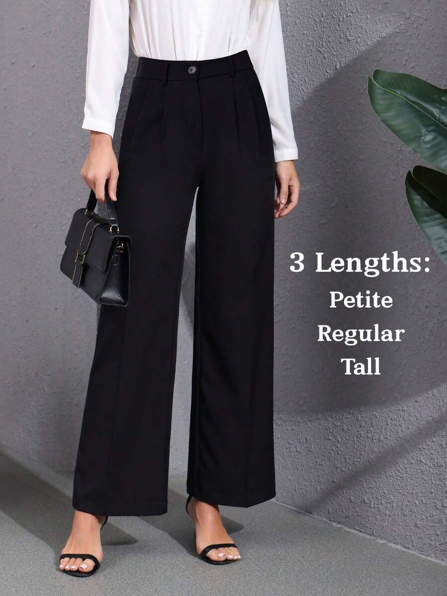 Women's Petite/Regular/Tall 3 Lengths Wide-Leg Dress Pants Flowing Stylish And Casual Loose Palazzo Lounge Classic Stylish Slacks Stretchy High Waist Trousers - 黑色 - 查看 1