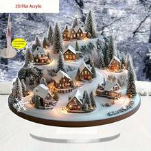 圣诞装饰品，圣诞装饰品，非常适合圣诞节，2D 平面 2D 亚克力圣诞村桌面装饰 - 波西米亚雪景小屋配松树暖灯，多节日家居/办公室装饰，无需电源，完美的礼物，季节性展示，舒适的冬季场景，手工制作，可用于 11 个假期 - 彩色 - 查看 5