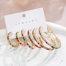 6pcs Rhinestone Hoop Earrings Set, Jewelry Gift For Women, Teacher (Random Card Included) - Yellow Gold - View 10