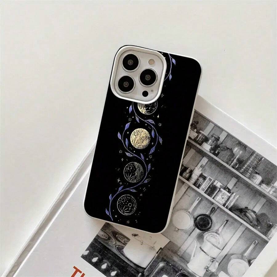Fundas y carcasas protectoras para teléfono con diseño de flores y bolas negras, con orificios grandes. Compatibles con phone 16 Pro Max, 16, 15 Pro, 14, 14 Plus/14 Pro Max, 13, 13 Pro, 12 Pro, 11/11 Pro. Regalos para cumpleaños y festividades - Blanco - Ver 1