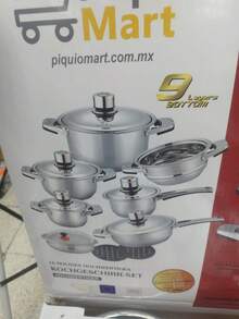 Batería de Cocina 16 piezas de Acero Inoxidable de alta calidad con 9 capas de Espesor 0.6mm, compatible con cualquier fuente de calor incluyendo inducción - Plateado - Ver 8