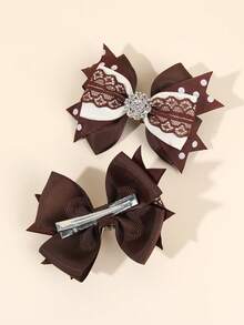 2 Stück Mädchen Braune Stoff Schleifen Haarclips, Mädchen Haar Schleifen mit Strass und Spitze Schleife Haarclips, Herbst Exquisite Haarschmuck