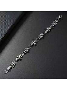 1PC Punk Style Cross Vintage Leather Bracelet For Men, New Fashion High-Quality Everyday Wear Birthday, Engagement Gift - Silver - View 4