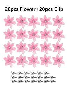 1/5/10/20/30pcs Artificial Poinsettia Flowers With Glitter, Christmas Tree Decoration, Holiday Decor, Suitable For Outdoor Trees