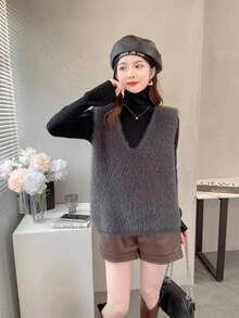 Women Sweater Vests - Dark Grey - View 3