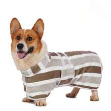 速干狗浴袍，条纹狗毛巾浴袍，超强吸水宠物浴袍，带可调节腹带，面料柔软