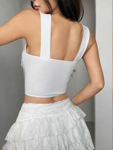 Áo croptop corset lưới xuyên thấu phối màu tương phản thời trang JSE, kiểu dáng đa năng và sành điệu. - trắng - Xem 6