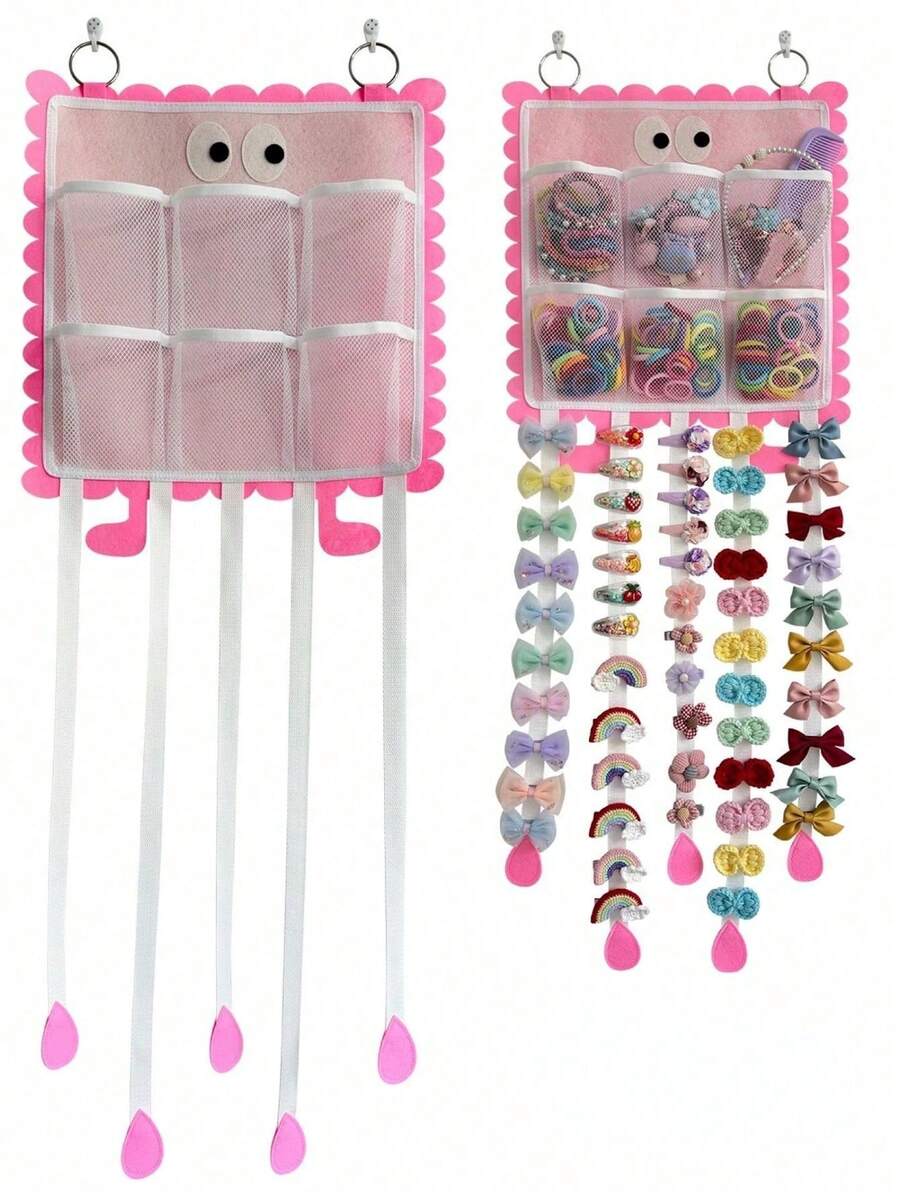 1 pieza Organizador de diademas con lazos para niñas, perchero para pinzas de pelo, organizador de accesorios para el cabello de bebé, decoración colgante de pared para habitación de niños, regalo de cumpleaños de bebé, regalo de baby shower - Multicolor - Ver 1
