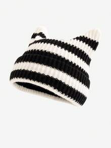 1pc Fashionable Striped Cat Ear Knit Beanie Hat For Men, Cute Versatile Warm Pullover Hat For Women, Suitable For Autumn/Winter Daily Wear, Windproof, Warm, Outdoor Fashion Accessory, Great Gift Men's Winter Clothing - Multicolor - View 11