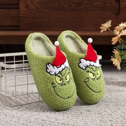 Pantofole da coppia con personaggio di cartone animato mostro peloso verde, pantofole invernali calde e confortevoli per la casa, pantofole da costume per feste, pantofole di moda per l'ufficio, pantofole termiche invernali Grinch carino, pantofole calde da coppia per uomo e donna, adatte come regalo di Natale unico per famiglia e amici
