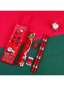Christmas Gift Box Pencil Set, Handheld Stationery, Christmas Neutral Pen Stationery Set For Students, Cute Christmas Stationery, Stationery Set As Cute Christmas Surprise Gift