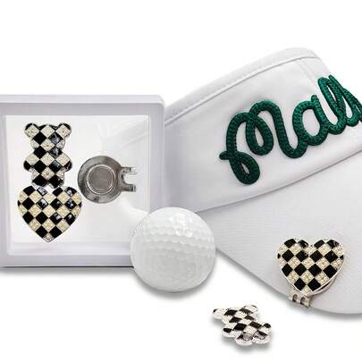 Heart + Teddy Bear Design Magnetic Hat Clip Golf Ball Marker - Easy To Use Golf Accessory For Marking Ball On The Green, Gift For Golfers